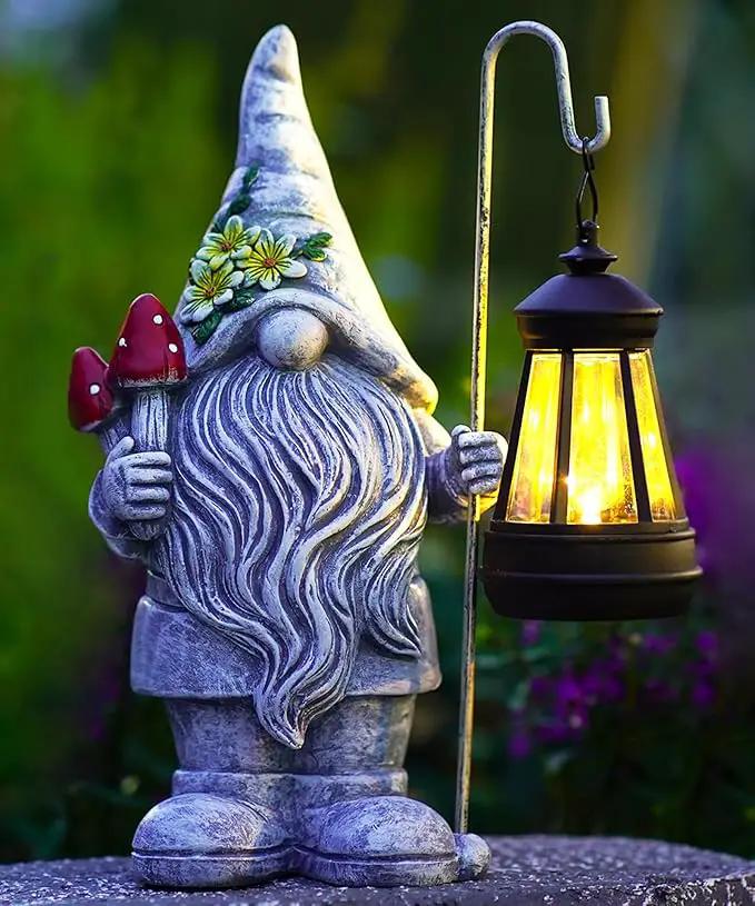 Solar Gnome Statue for Outdoor Decor: Outside Garden Sculpture for Yard Lawn Balcony Patio Porch- Birthday Gifts for Mom Women Grandma by GreenHaven Gardens