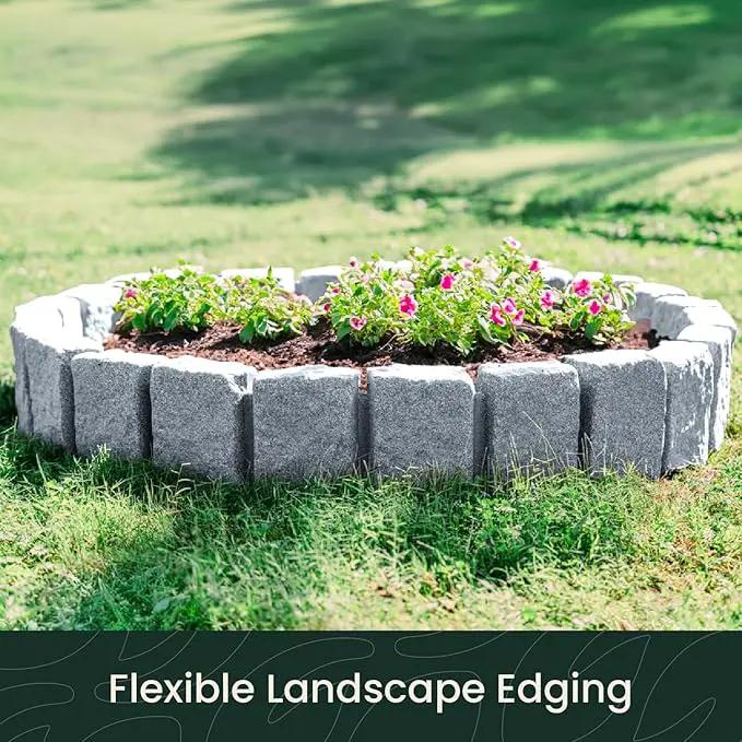Beuta Landscape Edging | Garden Edging Border | Faux Stone Block XL for Lawn Edging, Flower Beds & Yard Edging – 10 Pack | Each Section Has 6 Blocks 48" L x 4" W x 9.5" H | 30 Spikes | Greystone by GreenHaven Gardens