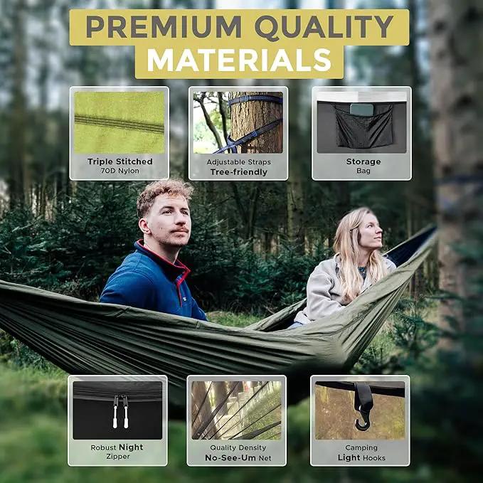 Miztli Camping Hammock -Portable Hammock w/Spacious Net & Tree Straps w/Adjustable Loops, Double and Single Hammock for Outdoor, Indoor, Hiking and Travel by GreenHaven Gardens