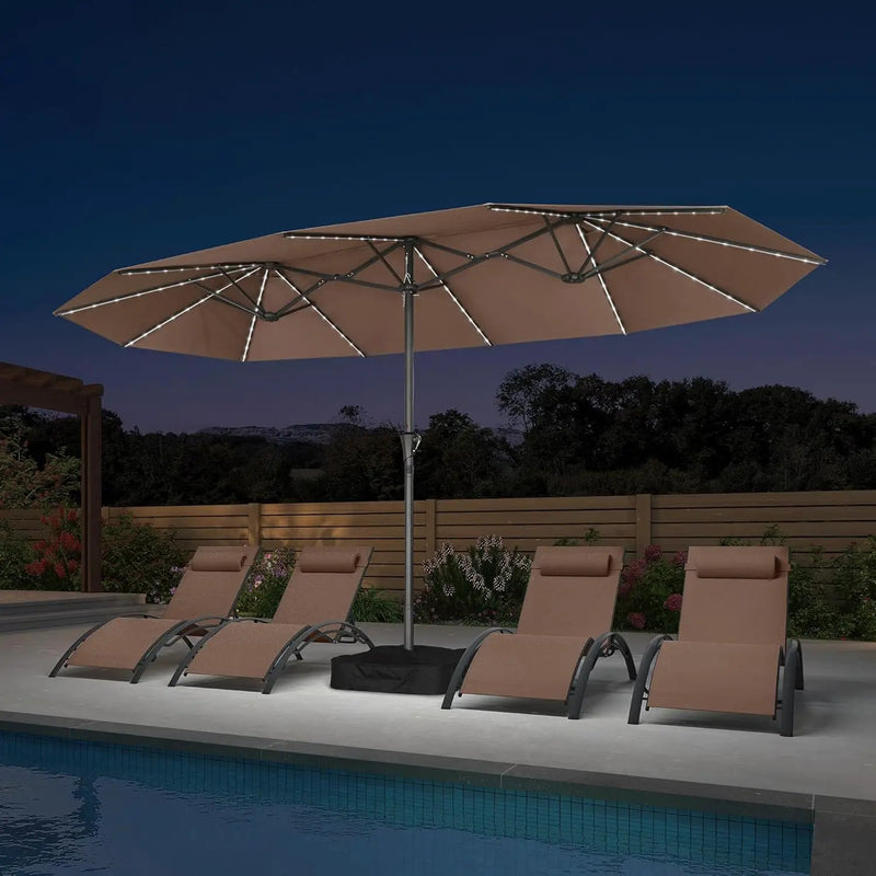 PURPLE LEAF 14ft Patio Umbrella with Solar Lights Outdoor Double-Side Market Umbrella with Base Included Rectangle Table Umbrella for Pool Garden Backyard, Taupe by GreenHaven Gardens