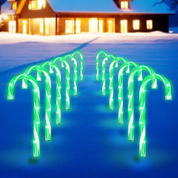 Christmas Candy Cane Lights 12Pcs Christmas Pathway Lights with 72 Count Incandescent Green Lights, Connectable 12 Inch Pathway Makers Lights for Indoor Outdoor Walkway Patio Yard Lawn Decorations by GreenHaven Gardens