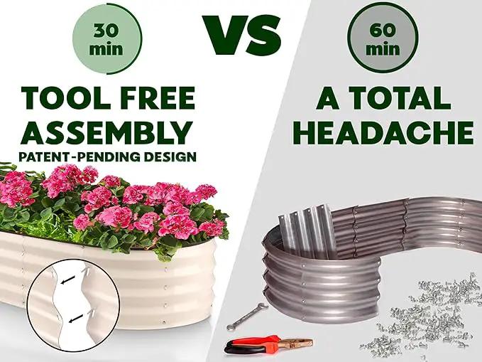 Galvanized Raised Garden Beds Outdoor // 8×2×1 ft Planter Raised Beds for Gardening, Vegetables, Flowers // Large Metal Garden Box (White) // Patented Tool-Free Design