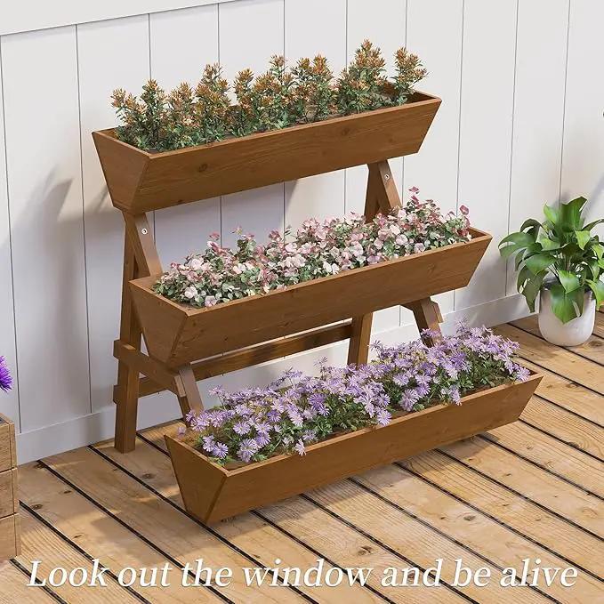 3-Tiers Wooden Raised Garden Bed,Wood Planter Box for Vegetable,Flower Rack,Flower Pot Stands,Indoor Outdoor Gardening Planting Beds (Brown, Large) by GreenHaven Gardens