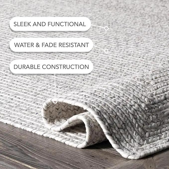 nuLOOM 6' x 9' Solid Hand Braided Indoor/Outdoor Area Rug, Pet-Friendly, High Traffic, Weather Resistant, for Patio, Balcony, Bedroom, Living Room, Dining Room, Wynn Ivory by GreenHaven Gardens