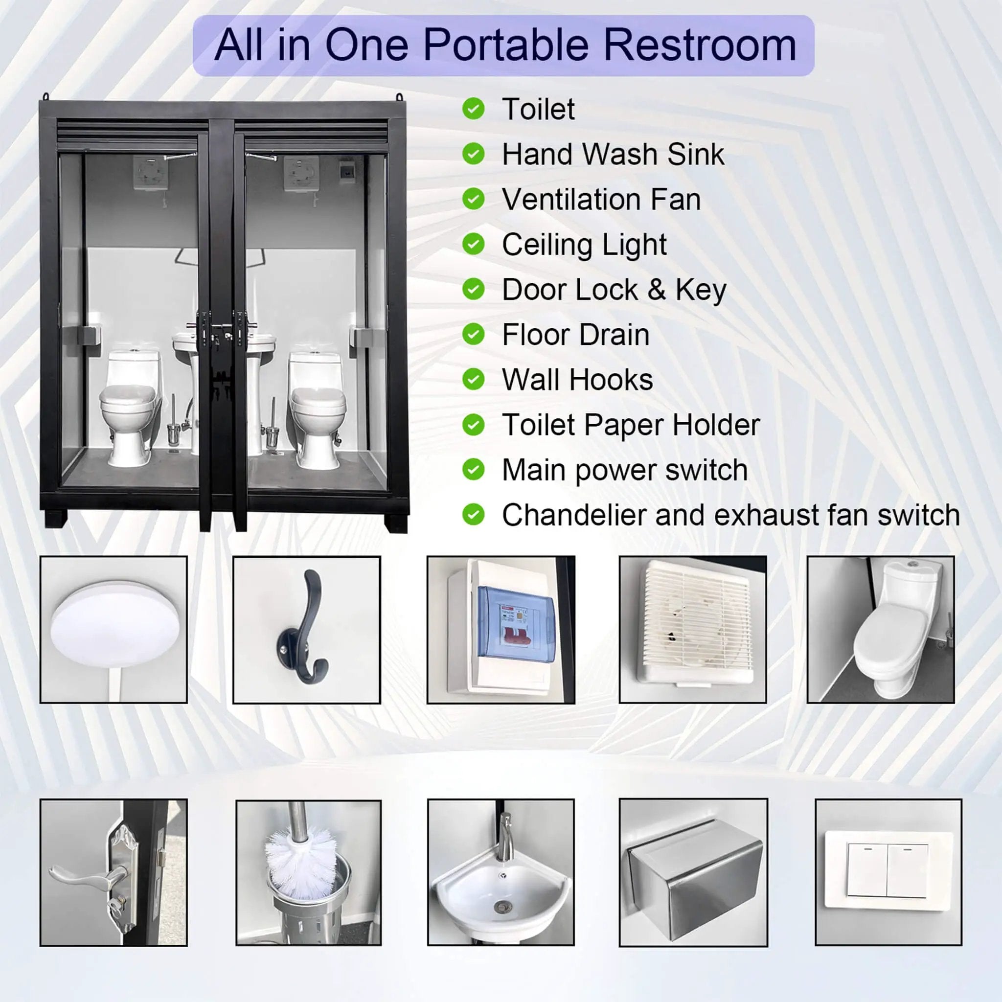 82-Inch Two-Person Portable Outdoor Toilet Cabin With Light, Sink And Fan (SAK50123) by SAKSBY WHOLESALE