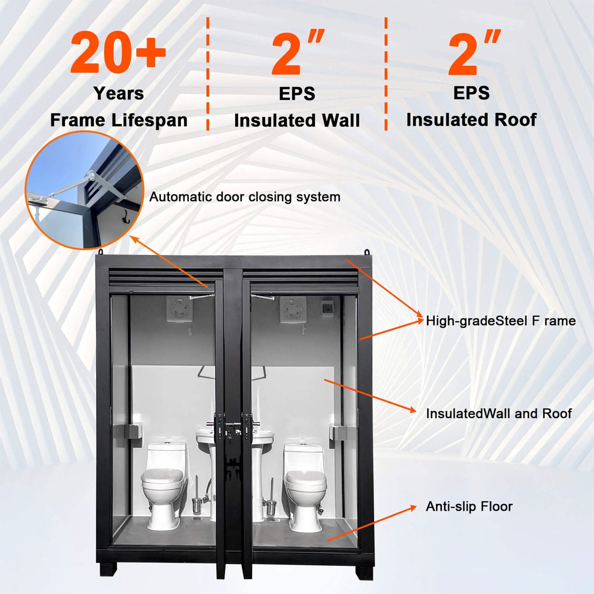 82-Inch Two-Person Portable Outdoor Toilet Cabin With Light, Sink And Fan (SAK50123) by SAKSBY WHOLESALE