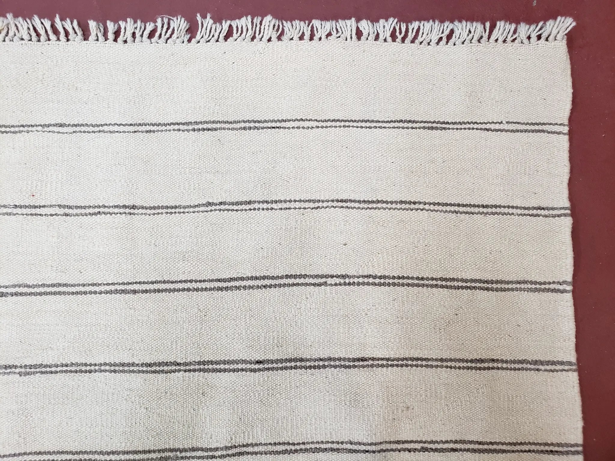 New Turkish Kilim Rug, Striped Area Rug, Southwestern Style, Off-white/Ivory Color, 5x8 Kilim Carpet, Hand-Knotted, Flatweave, Wool by Jewel Rugs