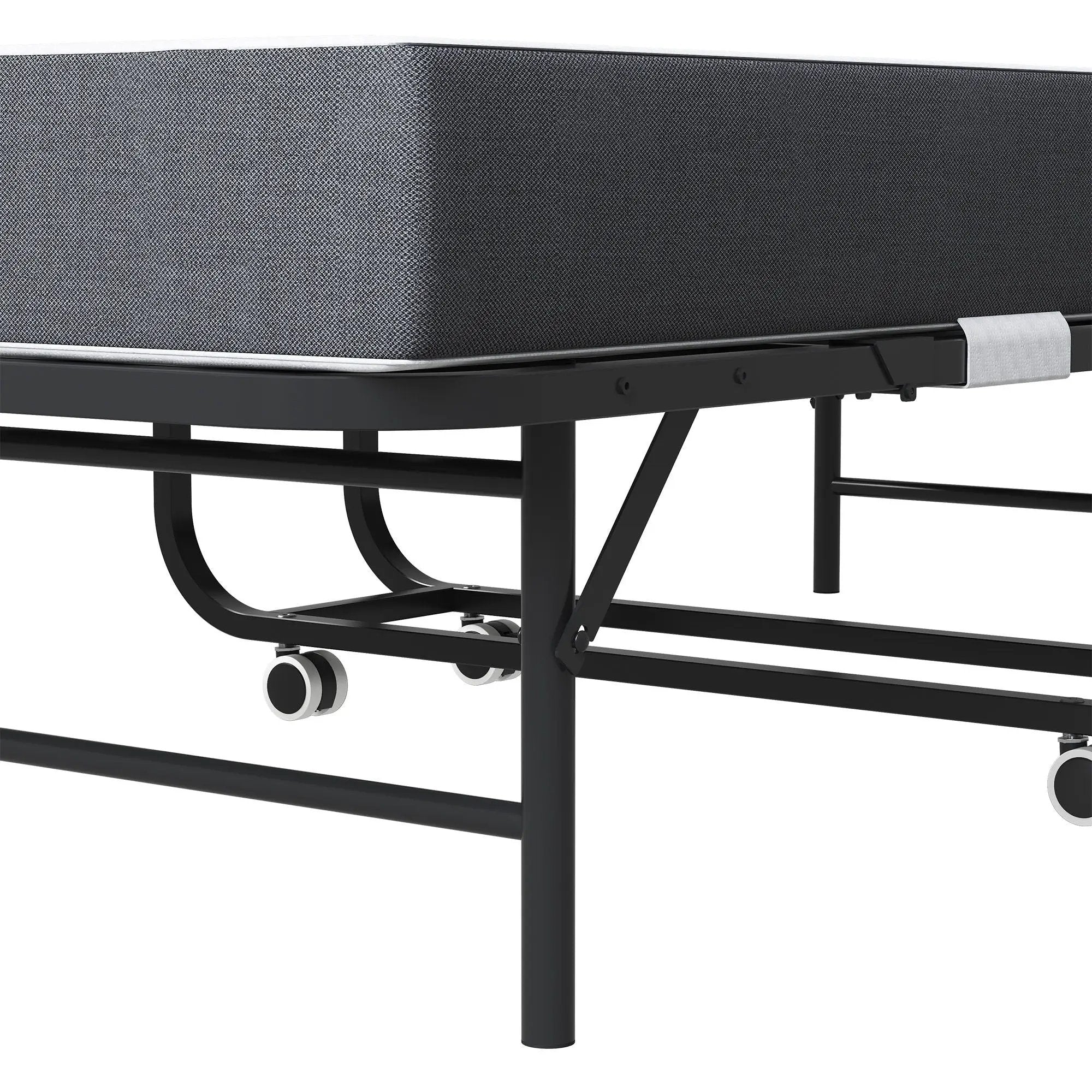 Twin Folding Bed With Adjustable Headboard & Memory Foam Mattress, Portable Coton Wheels For Tall People, Space-Saving Guest Bed - Black by HouseOfZazla