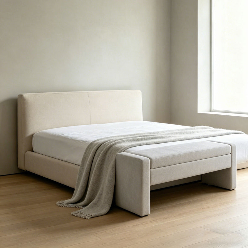 Upholstered Storage Bench With Tufted Seat, Ottoman For Living Room - White by HouseOfZazla