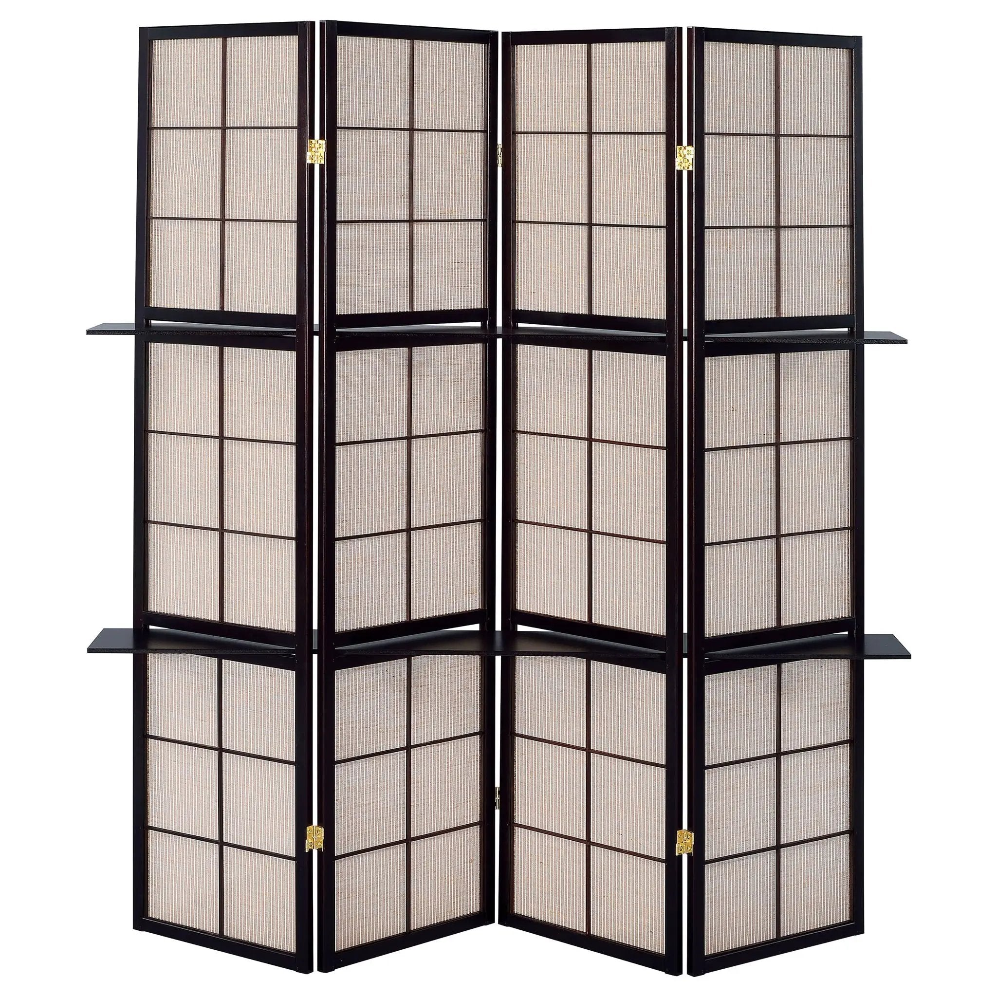 4 Panel Folding Screen With Shelves - Brown by HouseOfZazla