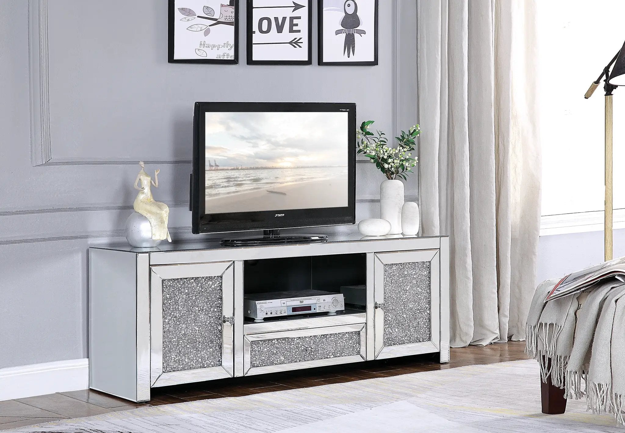 Noralie Mirrored & Faux Diamonds TV Stand (Assembled) by HouseOfZazla