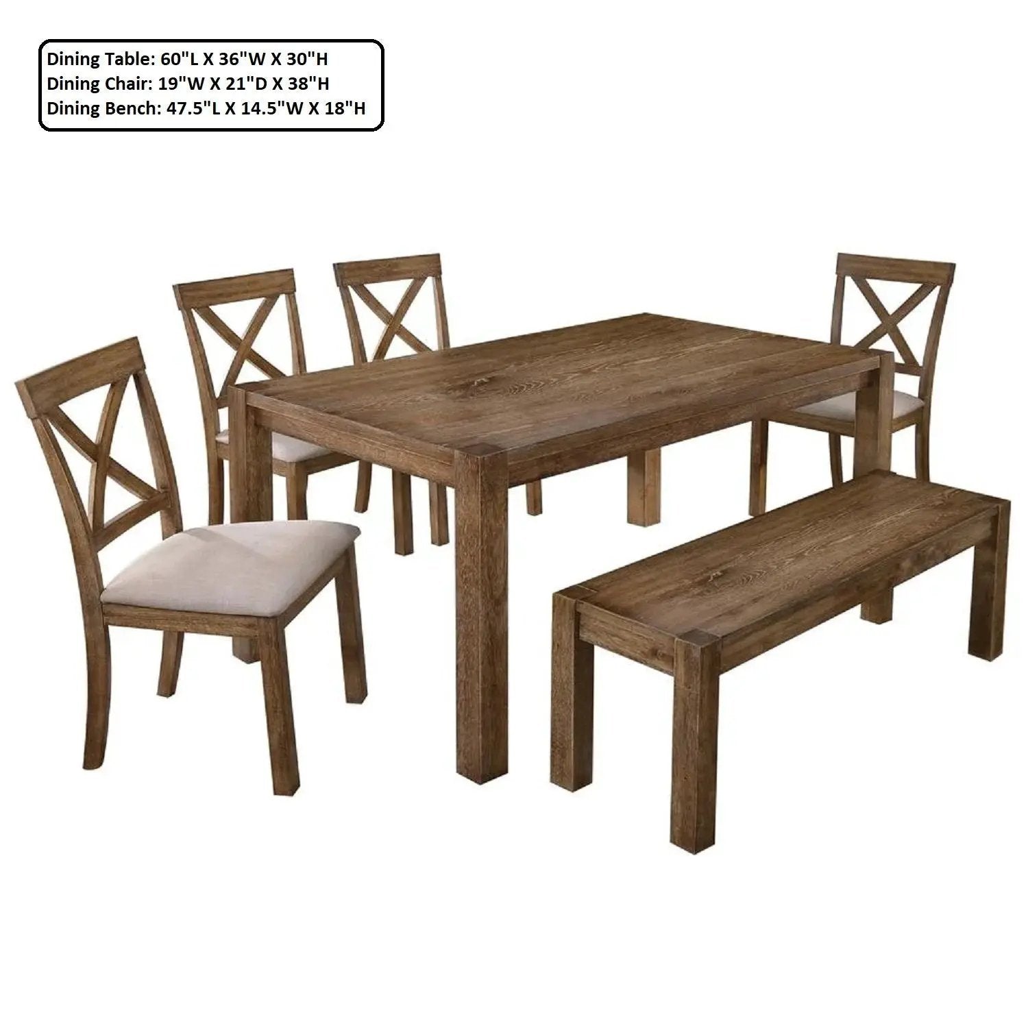 Dining Set With Table, Bench And 4 Chairs - Oak by HouseOfZazla