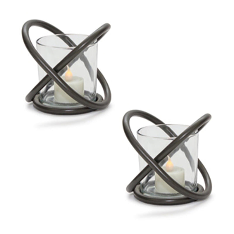 Modern metal votive holder with glass insert (set of 2), photo 3 of 3