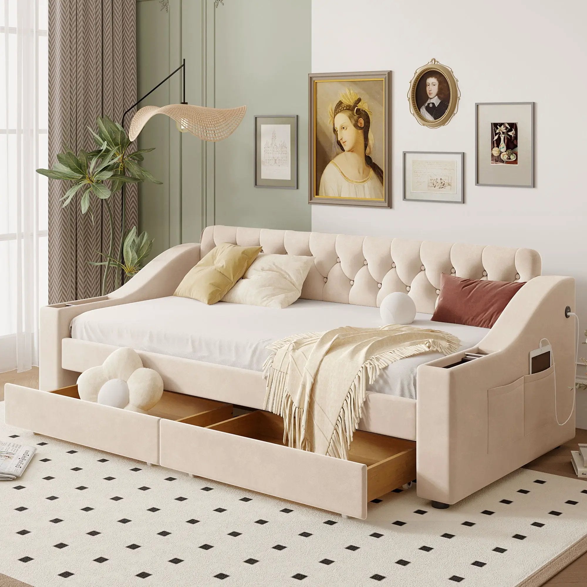 Upholstered Daybed With Storage Armrests And USB Port by Unique Piece Furniture