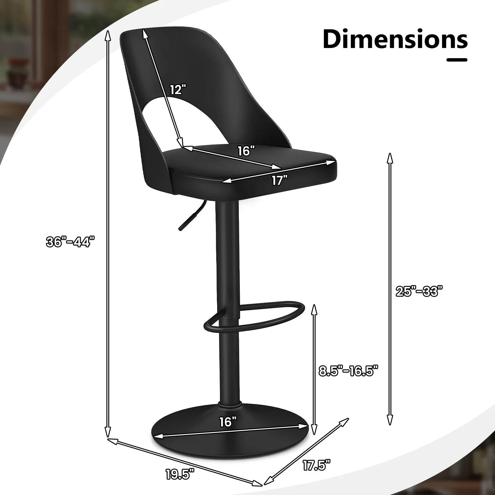 Bar Stools Set of 2 with Enlarged PU Leather Seat and Footrest by DirectDeals