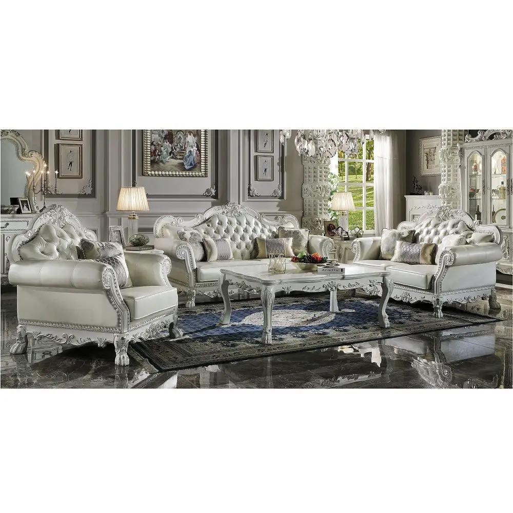 Dresden - Sofa With 4 Pillows - Synthetic Leather & Bone White by Unique Piece Furniture