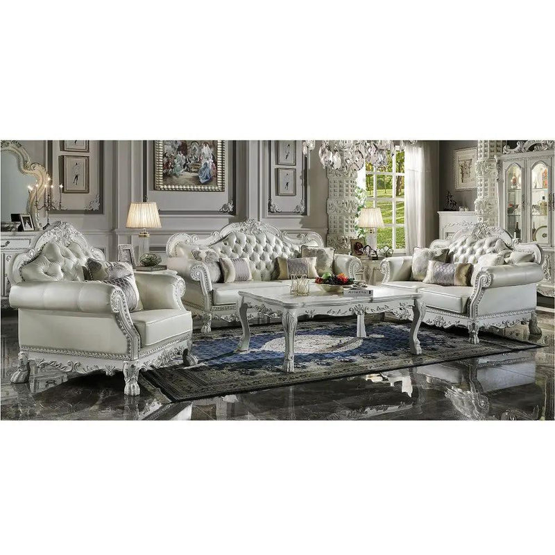 Dresden - Sofa With 4 Pillows - Synthetic Leather & Bone White by Unique Piece Furniture