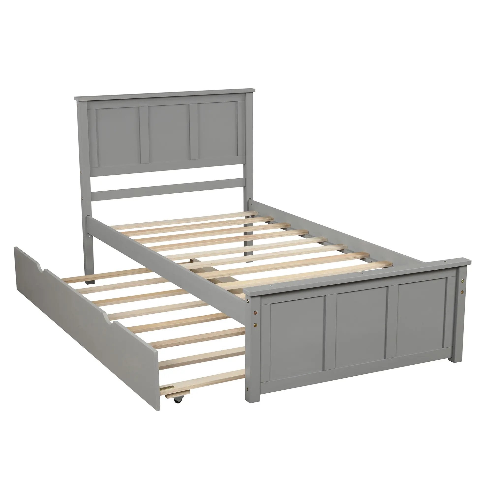 Platform Bed With Twin Trundle And Frame, Twin Size - Gray by Unique Piece Furniture