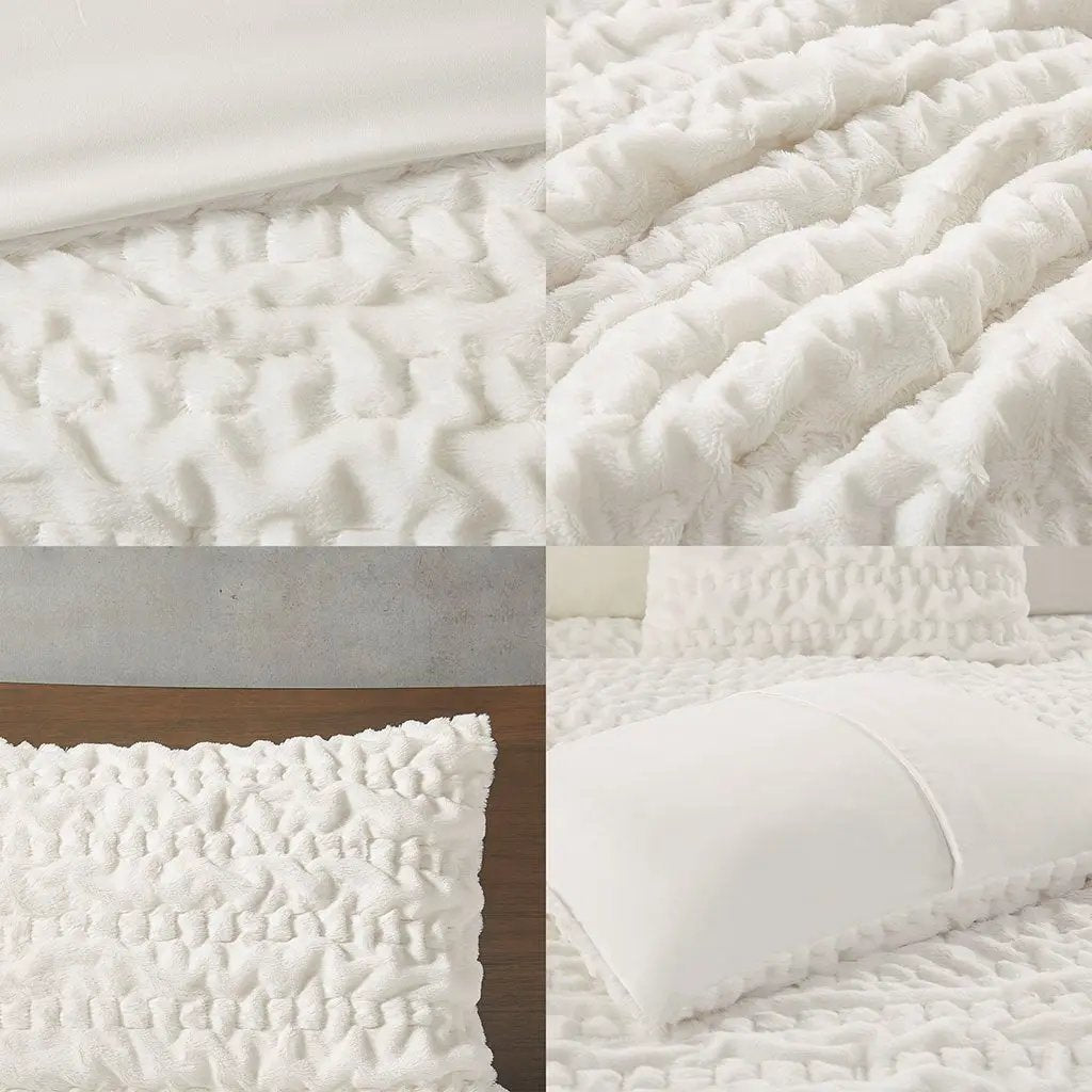 Full/Queen Ruched Fur Down Alternative Comforter Set by HouseOfZazla