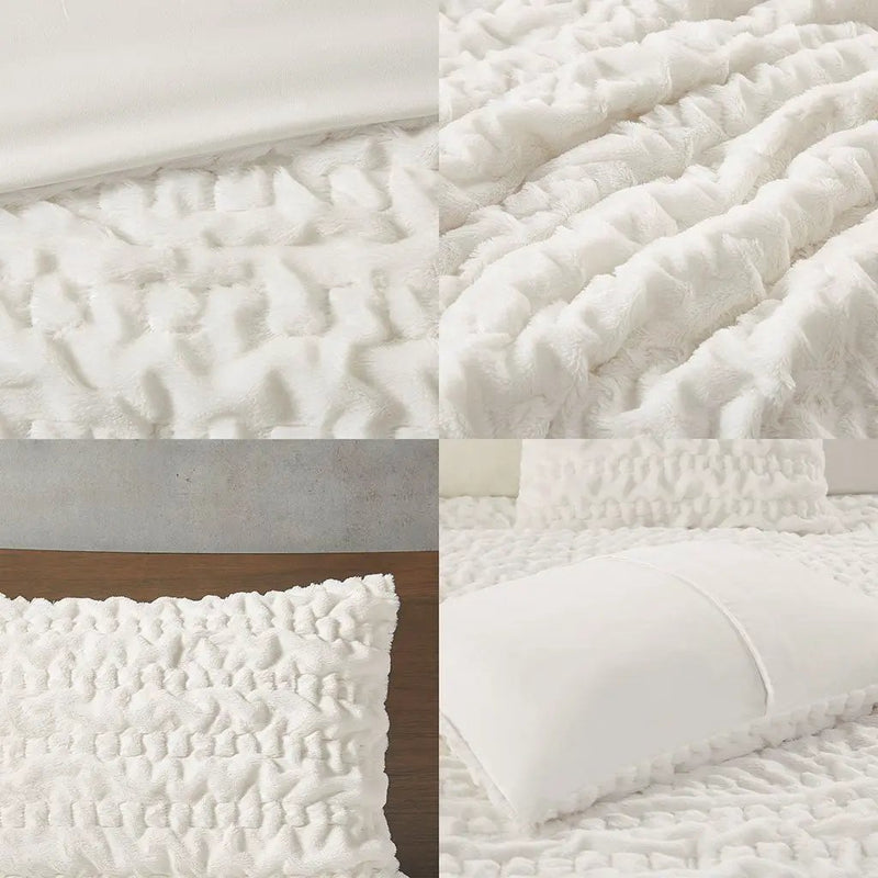 Full/Queen Ruched Fur Down Alternative Comforter Set by HouseOfZazla
