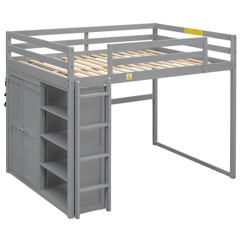 Loft Bed With Built In Wardrobe, Storage Shelves, And LED Light by HouseOfZazla