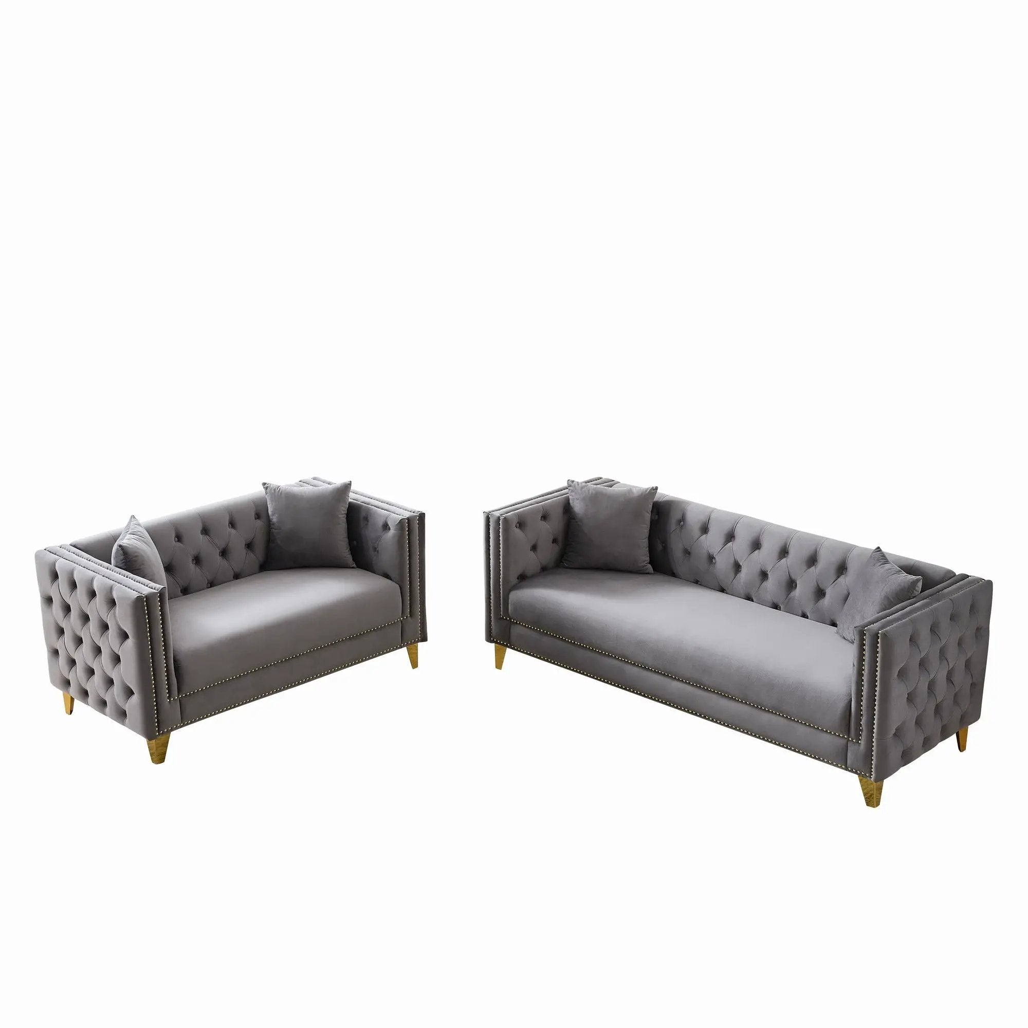 Deep Seat Sofa With Button Nailhead, Square Arm Couches by HouseOfZazla