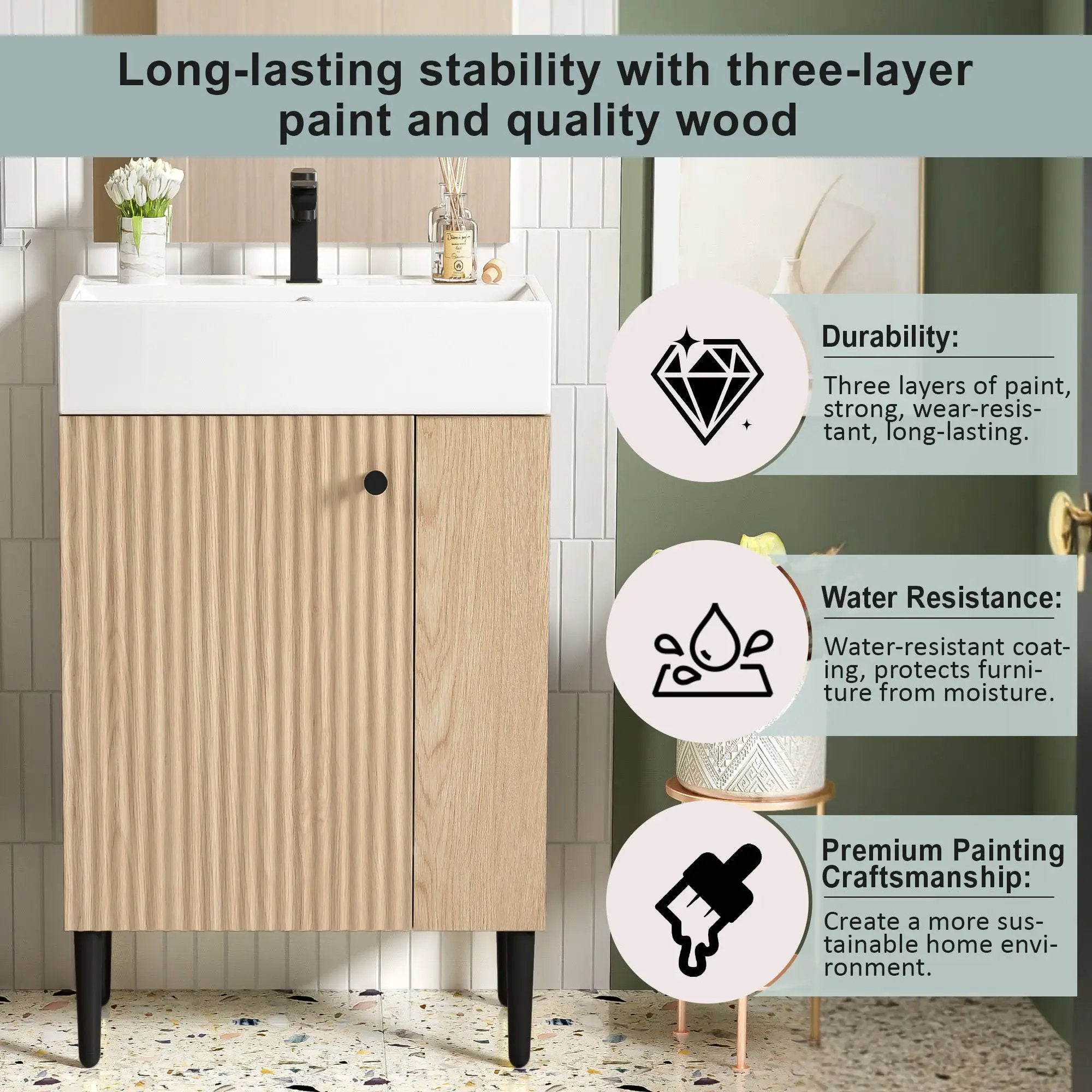 Bathroom Vanity, Combo Cabinet, Bathroom Storage Cabinet, Single Ceramic Sink by Unique Piece Furniture