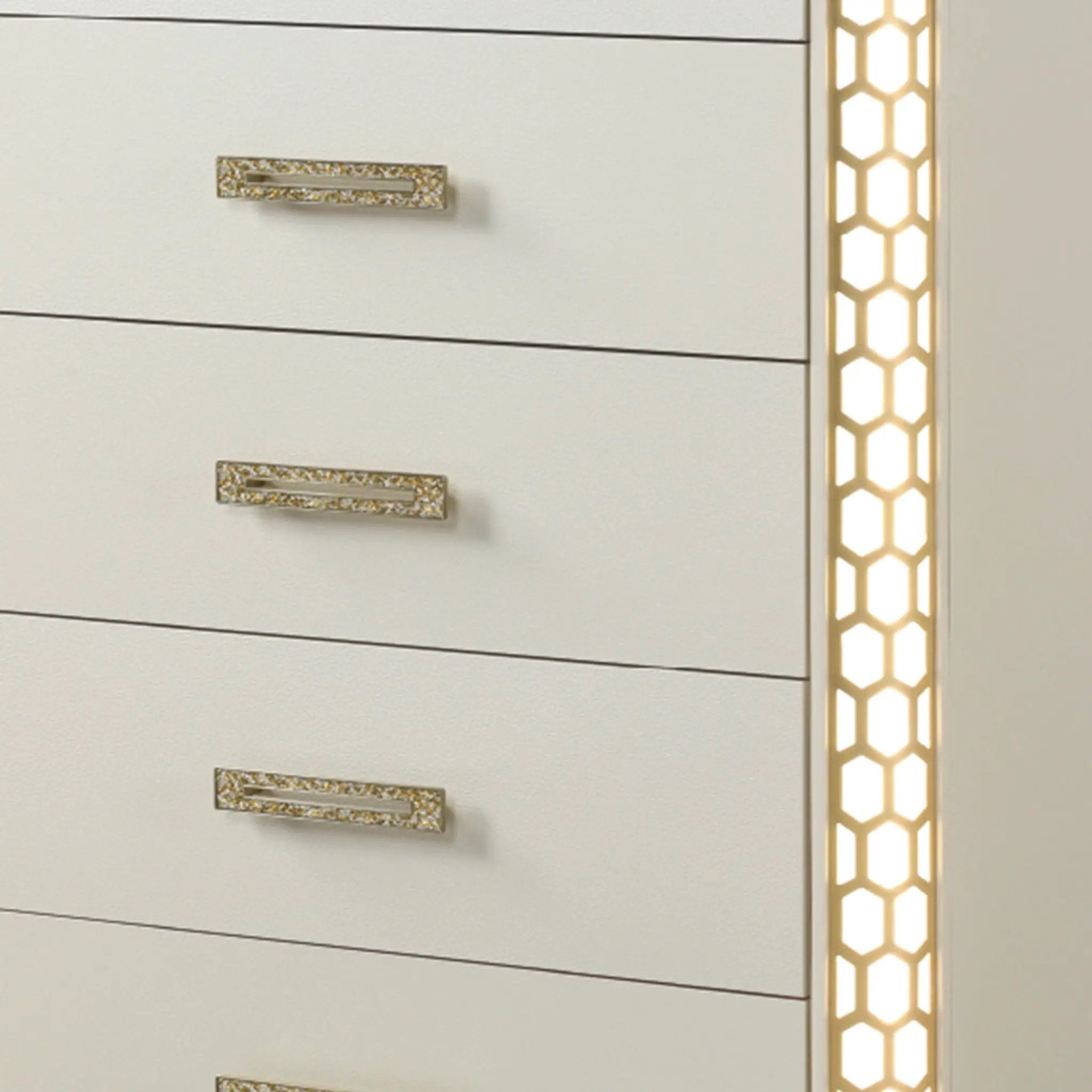 Jasmine - 5 Drawer Chest With Side LED Lightning - Beige by HouseOfZazla