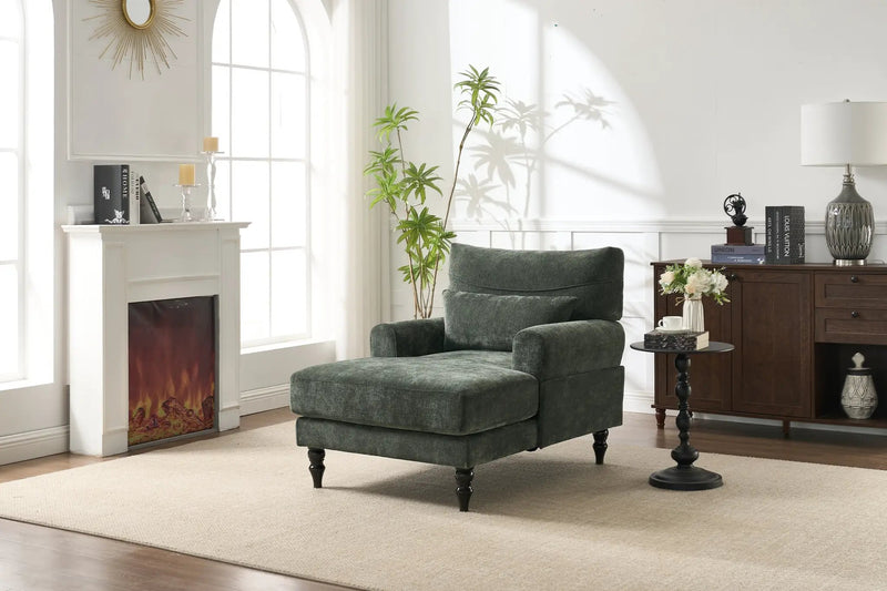 Modern Chaise Lounge Upholstered Sofa Recliner Chair in Green by HouseOfZazla