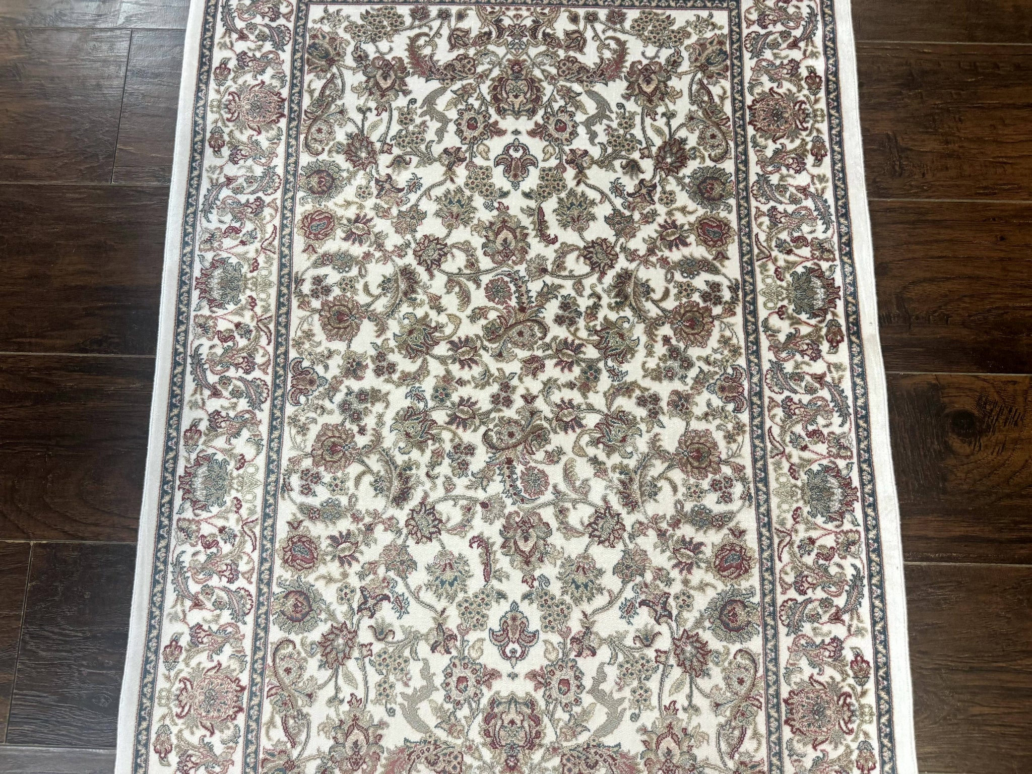 Small Turkish Silk Rug 2.6 x 4, Ivory, Allover Design, Bamboo Silk by Jewel Rugs