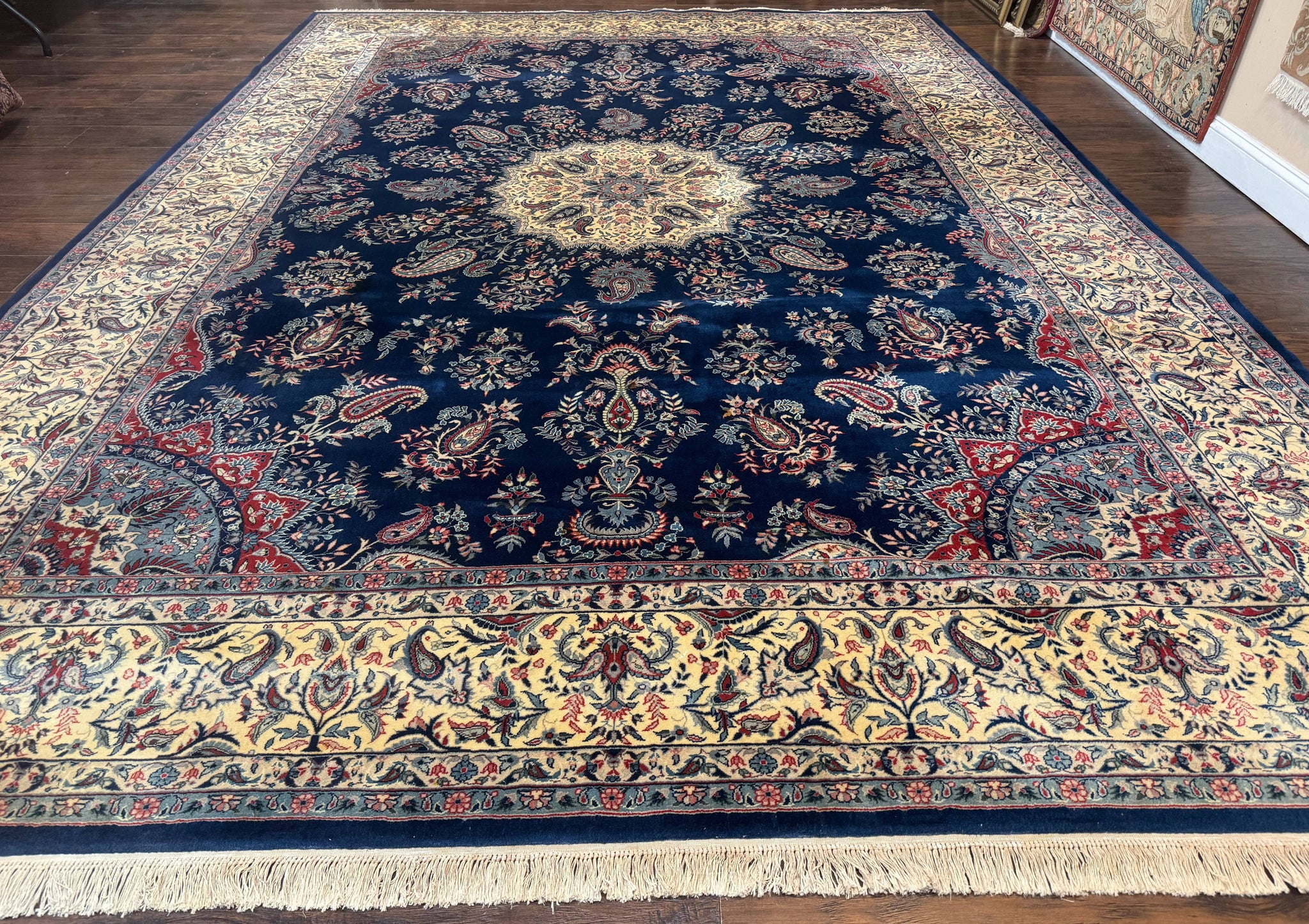 Sino Persian Kerman Rug 10x14, Blue and Beige, Floral Medallion, Fine 240 KPSI by Jewel Rugs