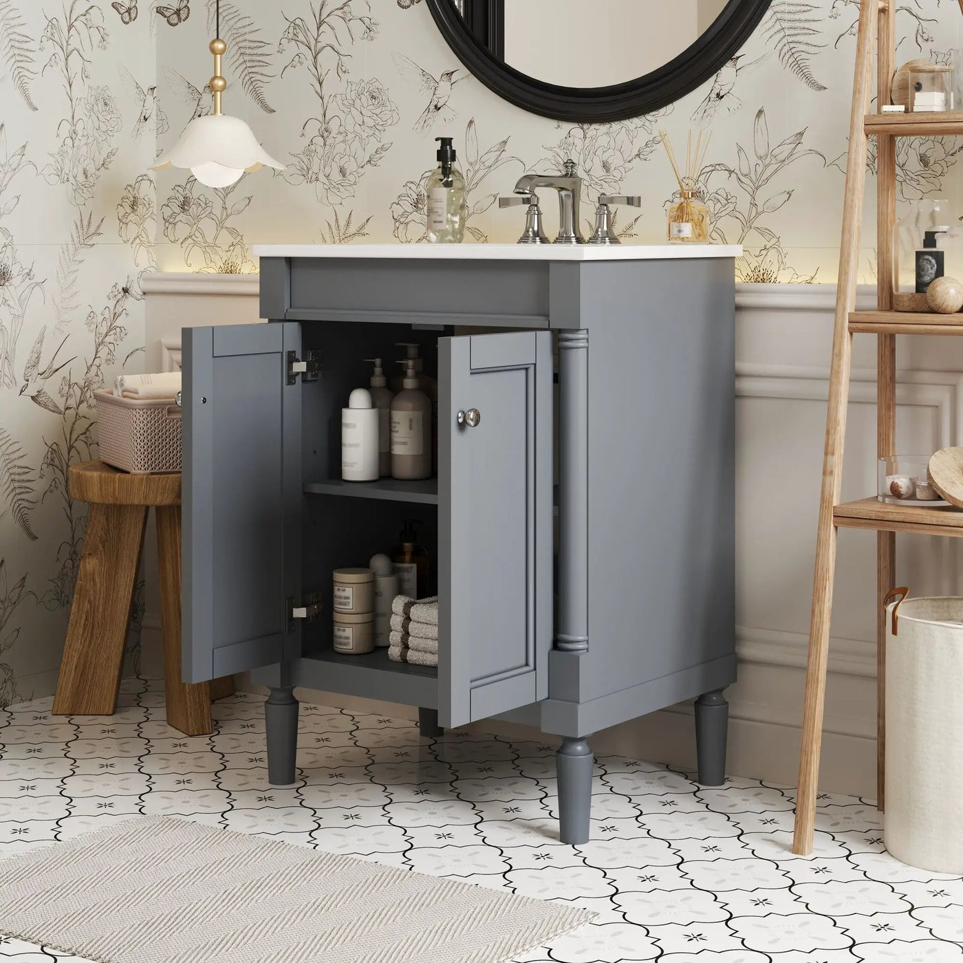 Bathroom Vanity With Top Sink, 2 Tier Storage Cabinet by Unique Piece Furniture
