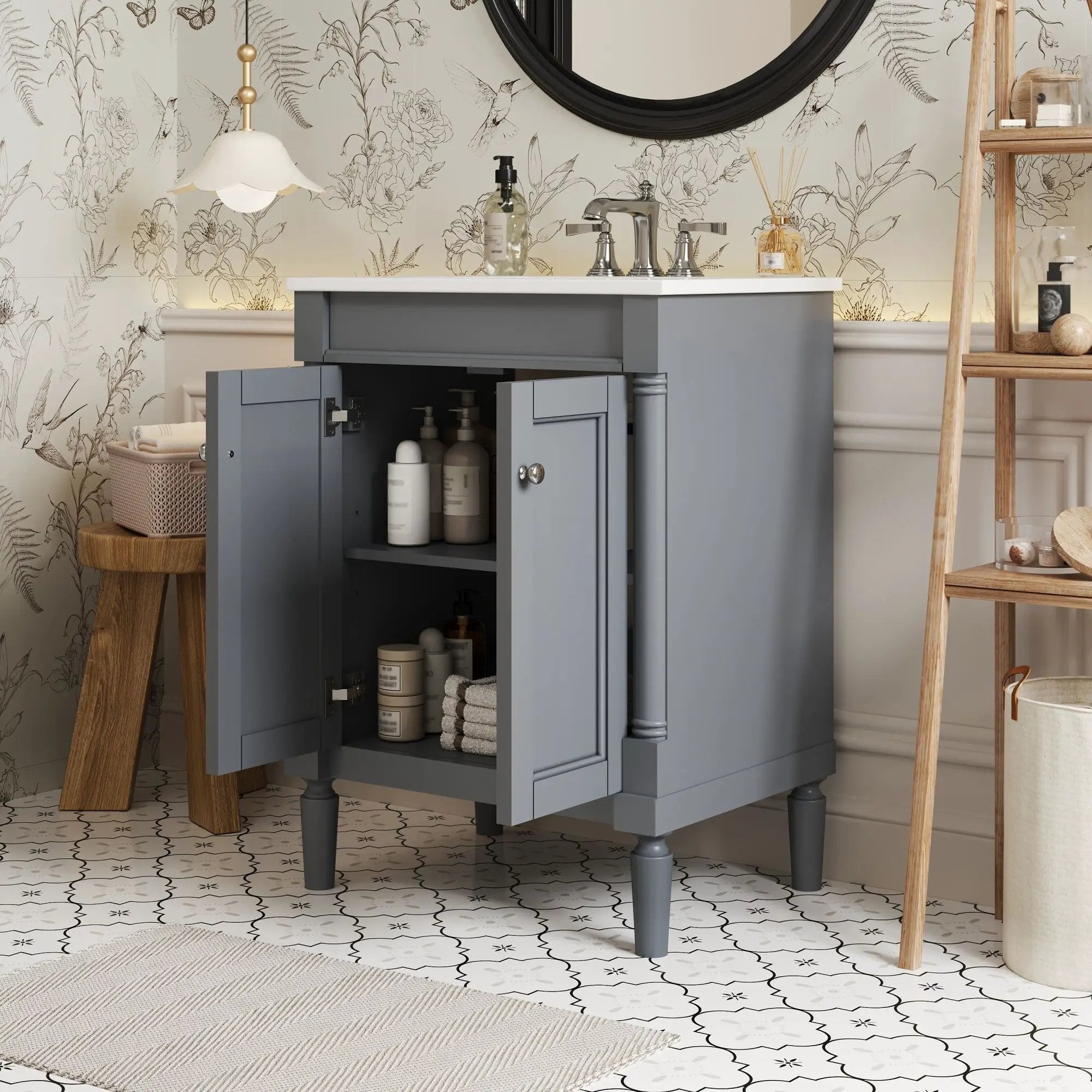 Bathroom Vanity With Top Sink, 2 Tier Storage Cabinet by Unique Piece Furniture