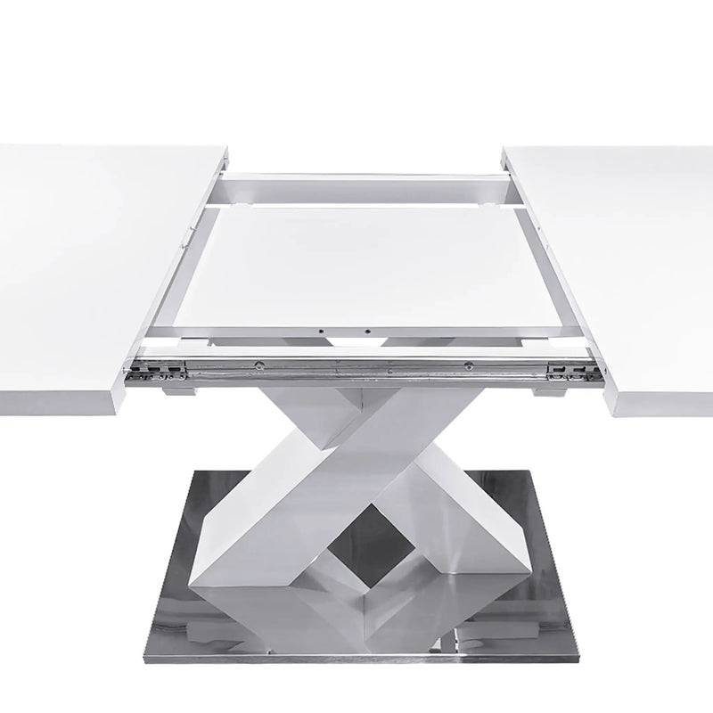 Rectangle Dining Table, Stretchable, X Shape Legs - White