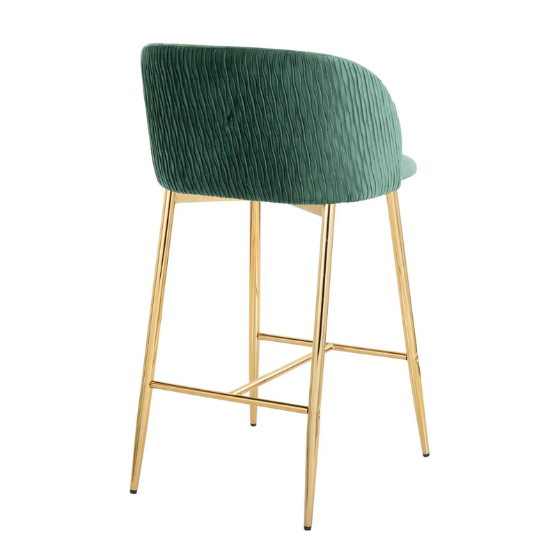 Fran - Pleated Waves Contemporary / Glam Fixed Height Counter Stool (Set of 2) by HouseOfZazla