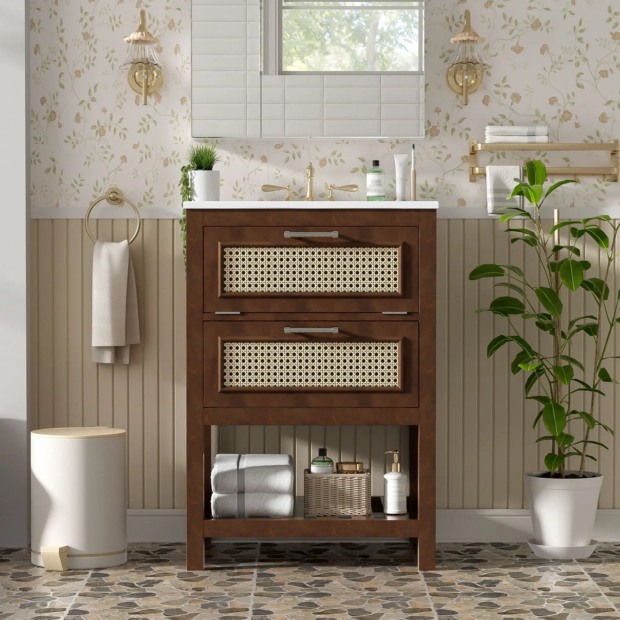 Modern Bathroom Vanity With Integrated Sink, Cabinet With 1 Deep Drawer And 1 Tip-Out Drawer by Unique Piece Furniture