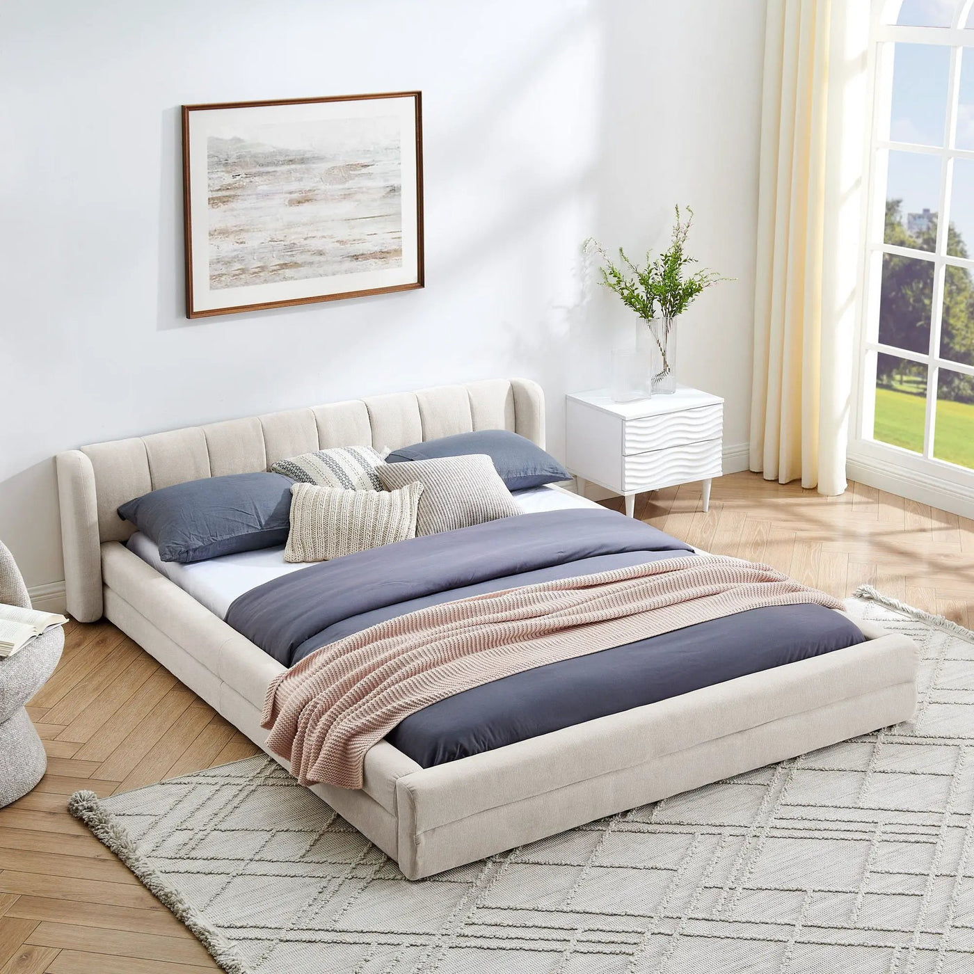 Modern Upholstered Bed Frame With Thick Fabric And Headboard by Unique Piece Furniture