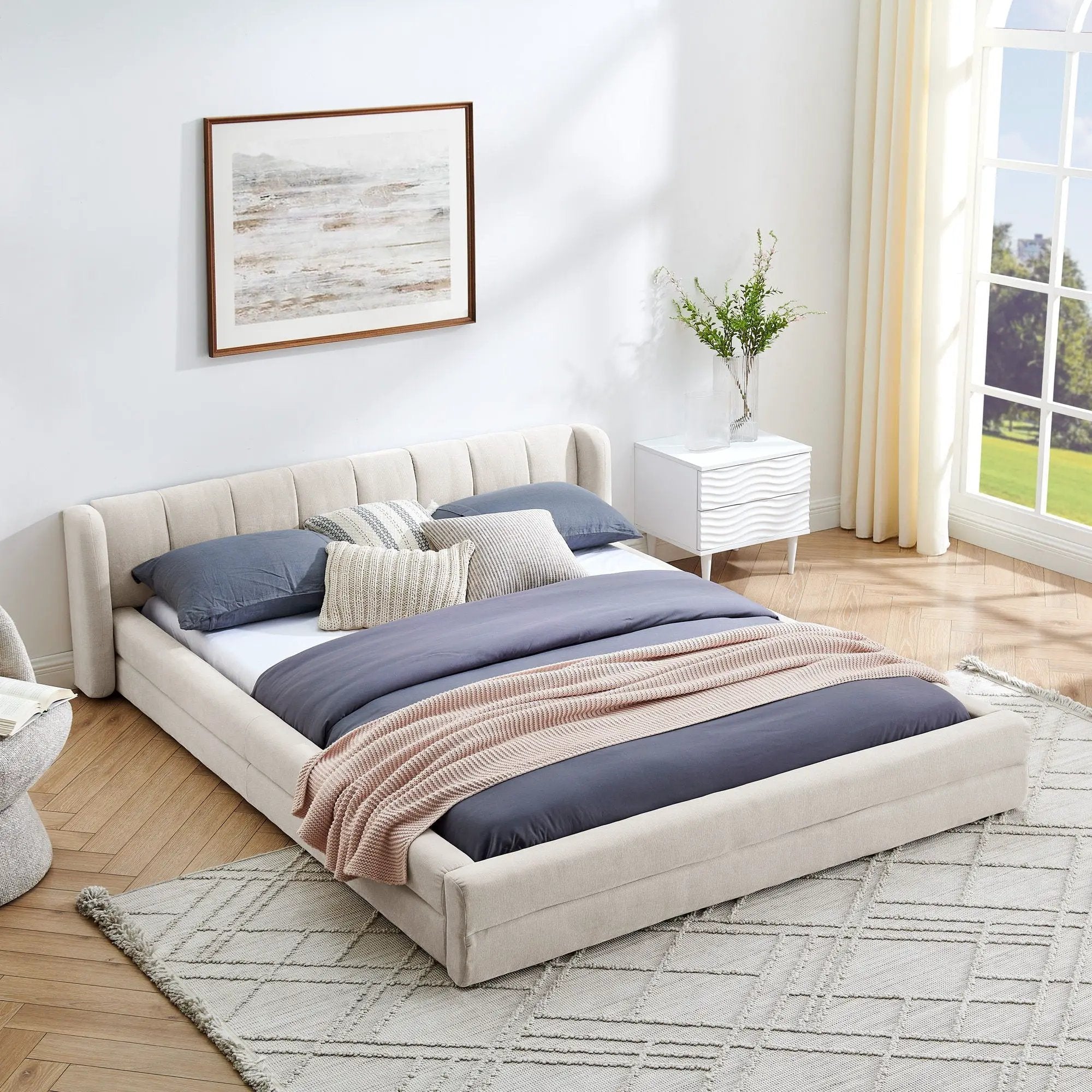Modern Upholstered Bed Frame With Thick Fabric And Headboard by HouseOfZazla