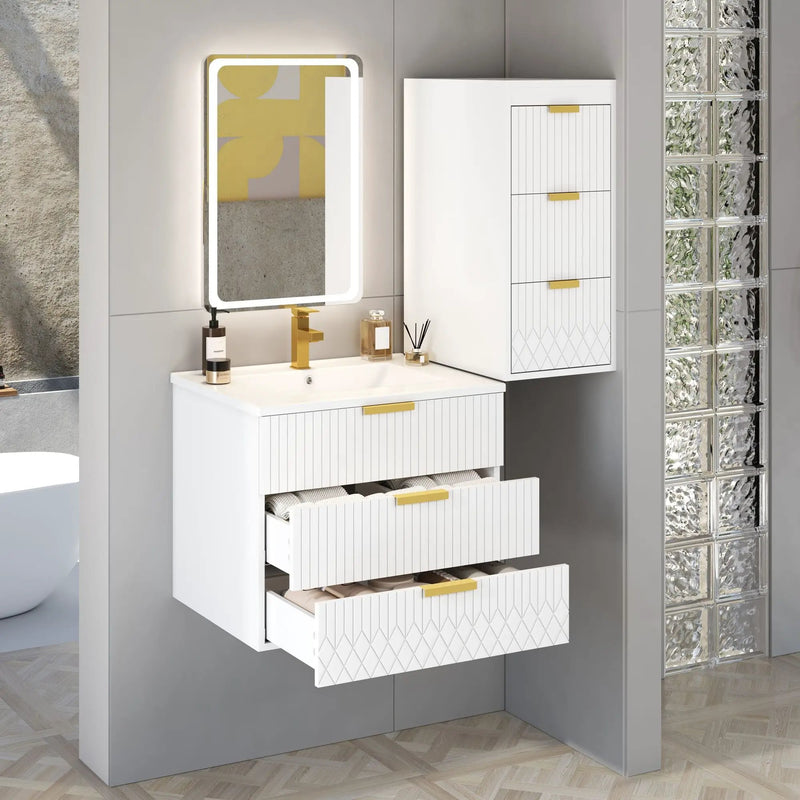 Wall Mounted Floating Cabinet With Side Cabinet Combo, Rectangular Ceramic Sink Vanity by Unique Piece Furniture