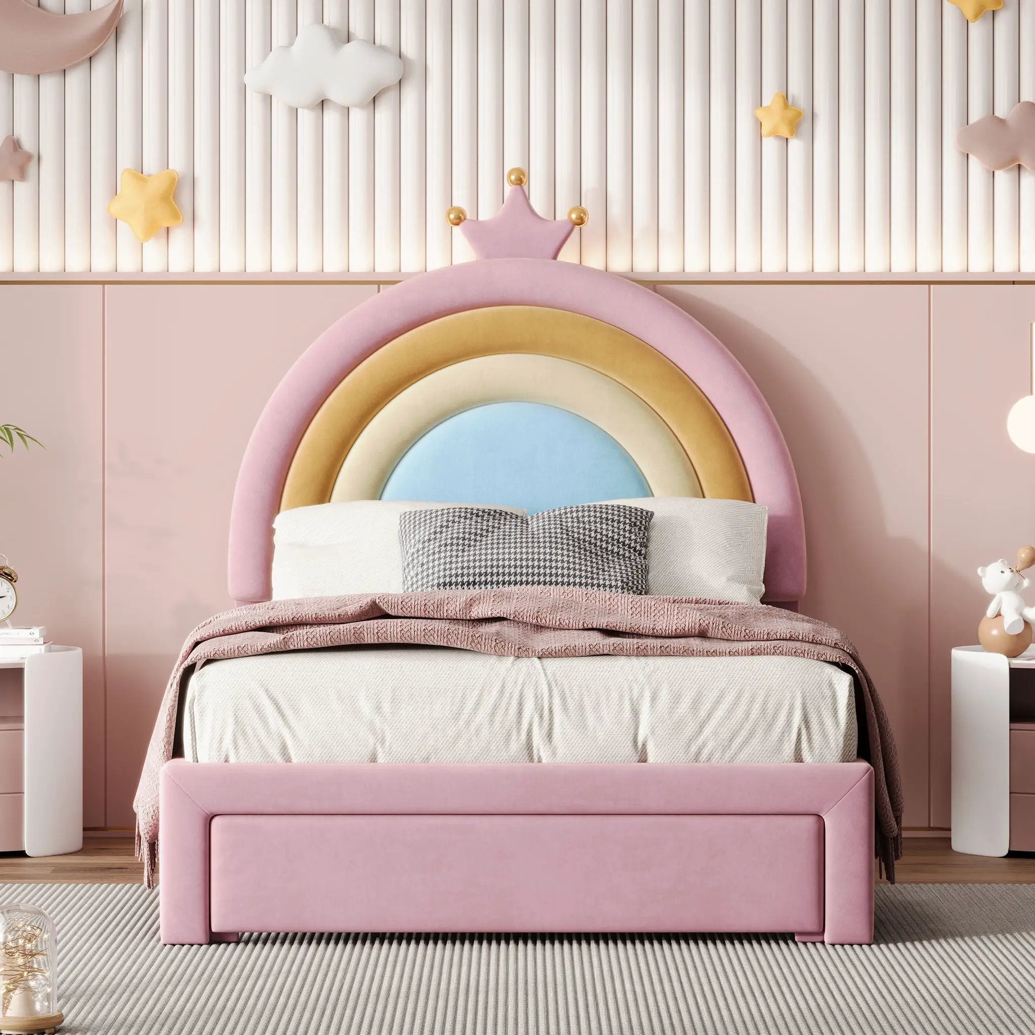 Upholstered Rainbow Design Bed, Princess Platform Bed With Storage Drawer by Unique Piece Furniture