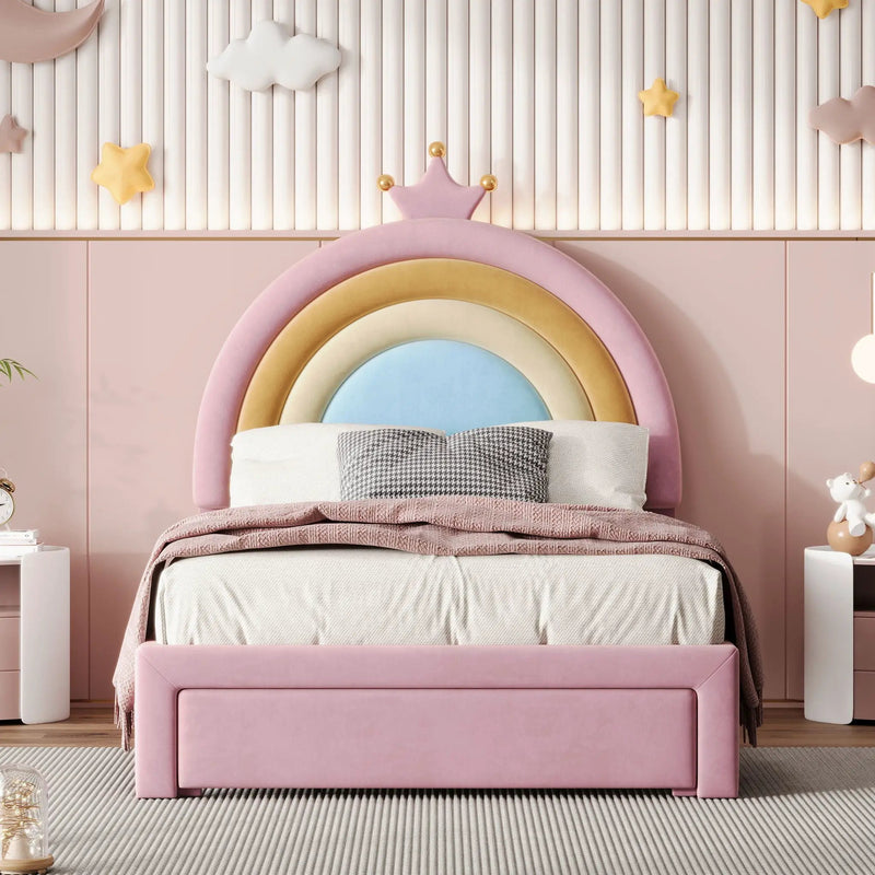 Upholstered Rainbow Design Bed, Princess Platform Bed With Storage Drawer by HouseOfZazla