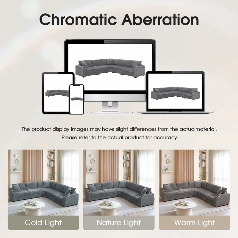 Convertible L Shaped Sectional Corner Couch With Armrest Storage Cup Holders USB Charger, Irregular Corner Oversized Comfy Modular Sofa by Unique Piece Furniture