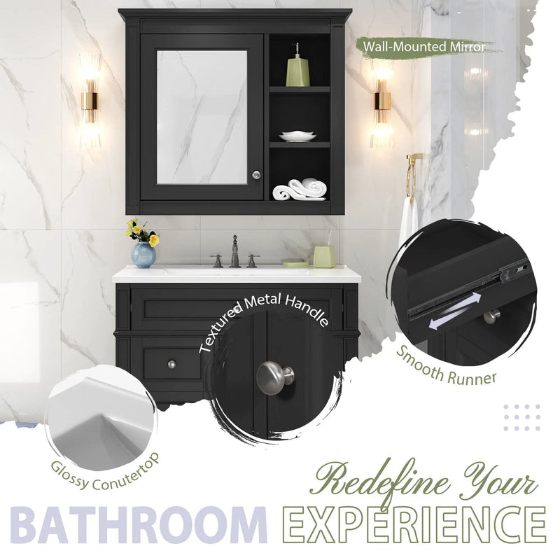 Bathroom Vanity With Medicine Cabinet, Royal Mirror Cabinet, Modern Bathroom Storage Cabinet With 2 Soft Closing Doors And 4 Drawers by HouseOfZazla