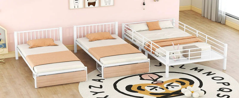Triple Bunk Bed With Drawers, Multi-Functional Frame With Desks And Shelves In The Middle by HouseOfZazla