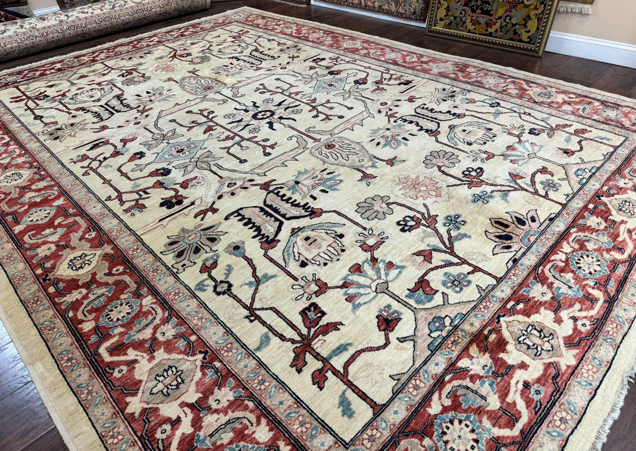 Peshawar Rug 10x14, Beige and Rust Red, Large Pak Persian Rug, Pakistani Rug by Jewel Rugs