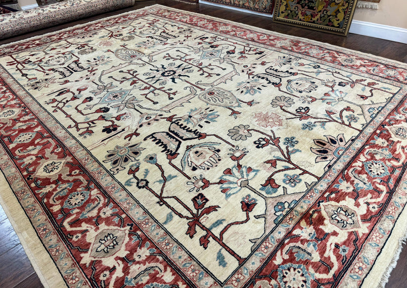 Peshawar Rug 10x14, Beige and Rust Red, Large Pak Persian Rug, Pakistani Rug by Jewel Rugs