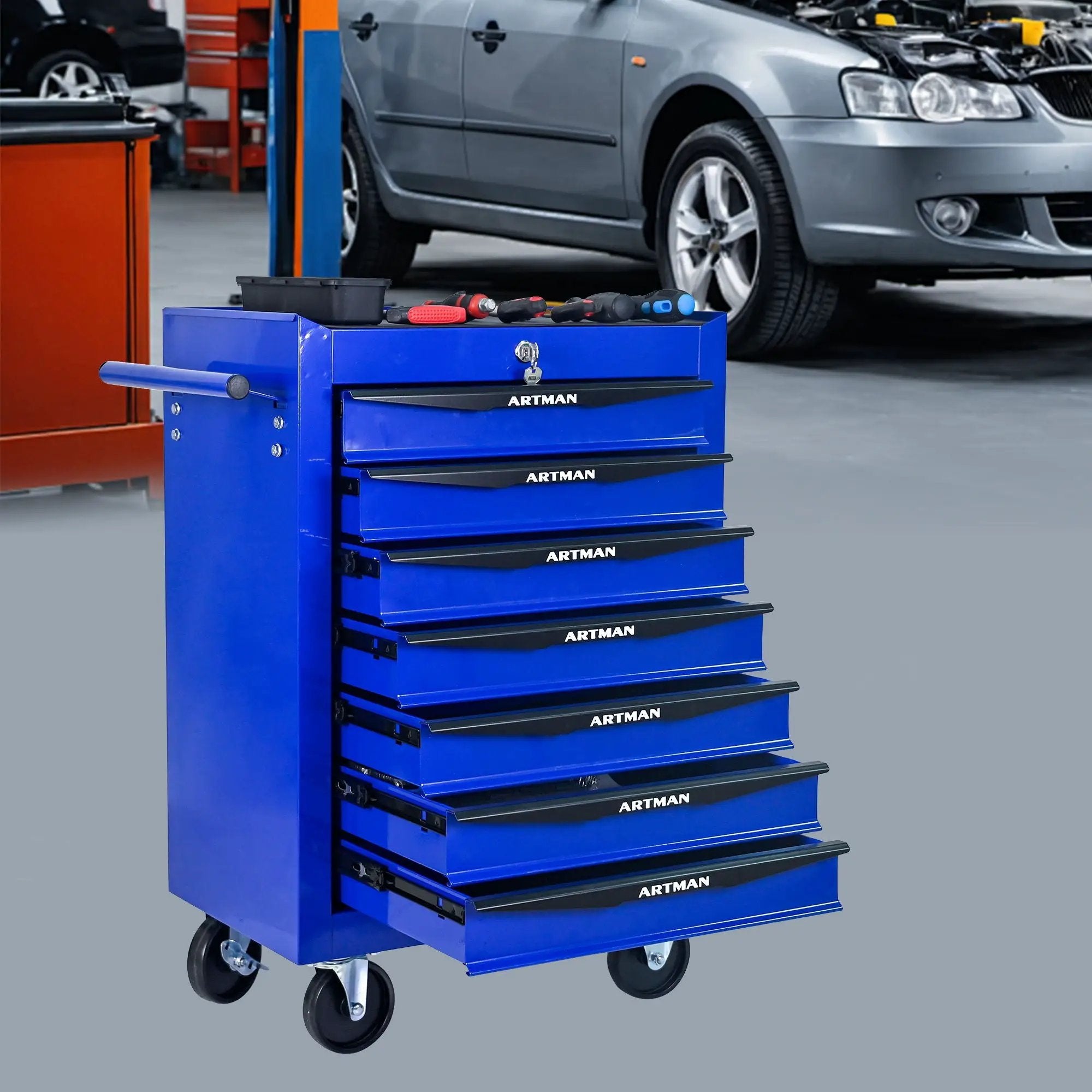 Rolling Metal Tool Chest With Drawers, Steel Storage Cabinet With Ball Bearing Slides by HouseOfZazla
