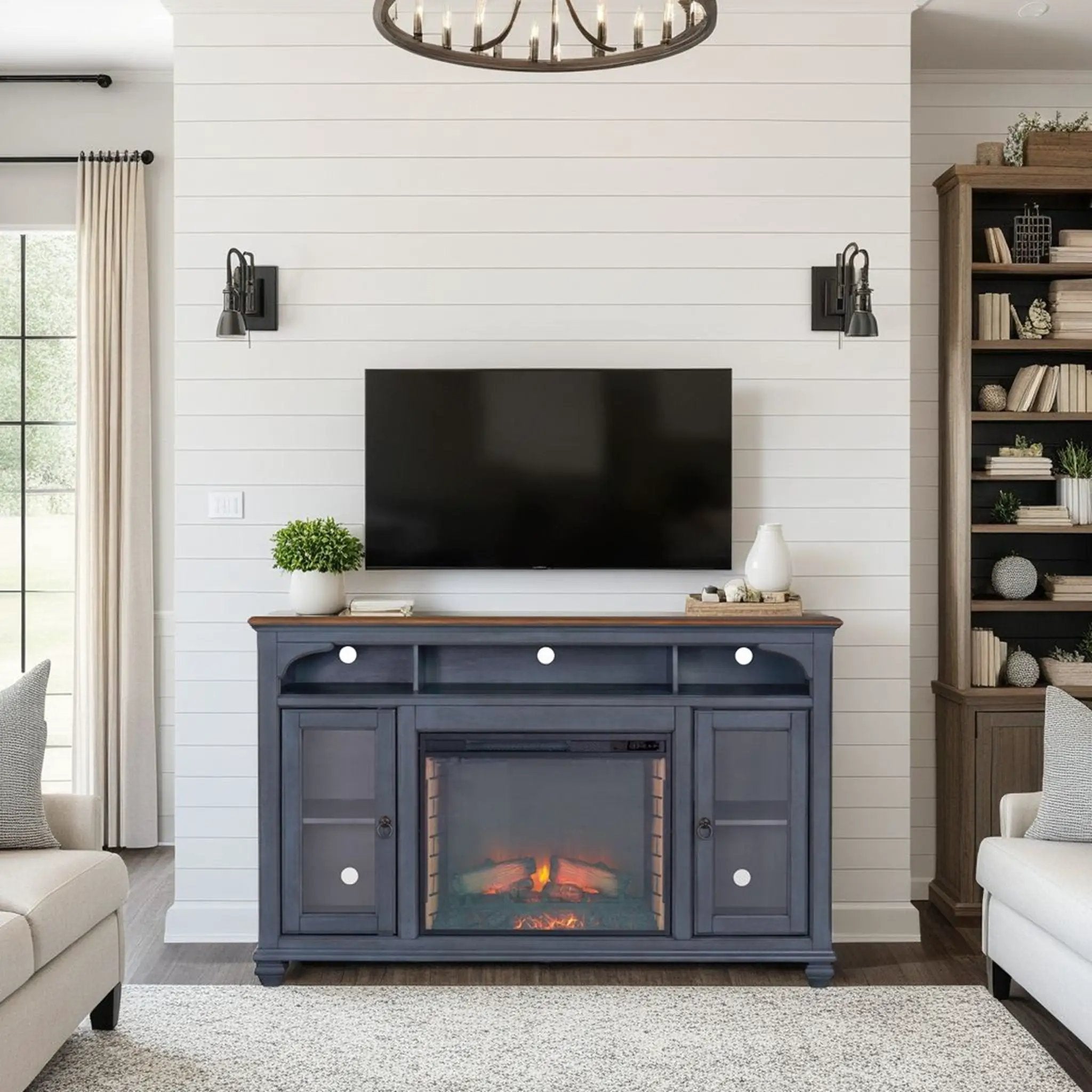 Fireplace TV Stand For TVs Up To 80" - Blue by HouseOfZazla