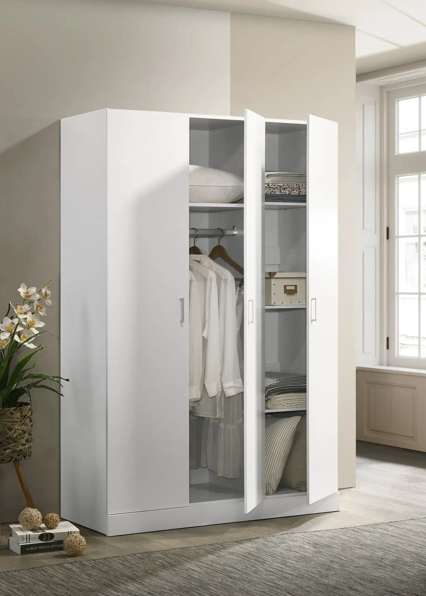 Declan - 3 - Door Wardrobe Cabinet Armoire With Storage Shelves And Hanging Rod - White by Unique Piece Furniture