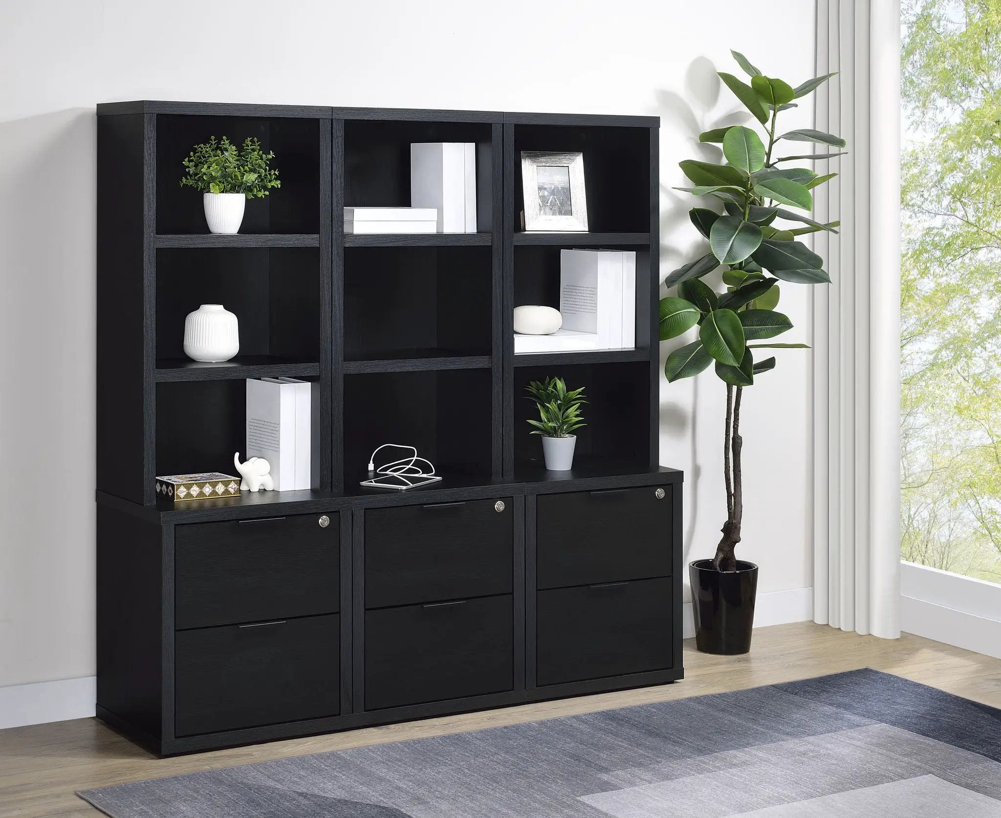 Westpark 3-piece Wall Unit Bookcase Set with USB Black by Unique Piece Furniture